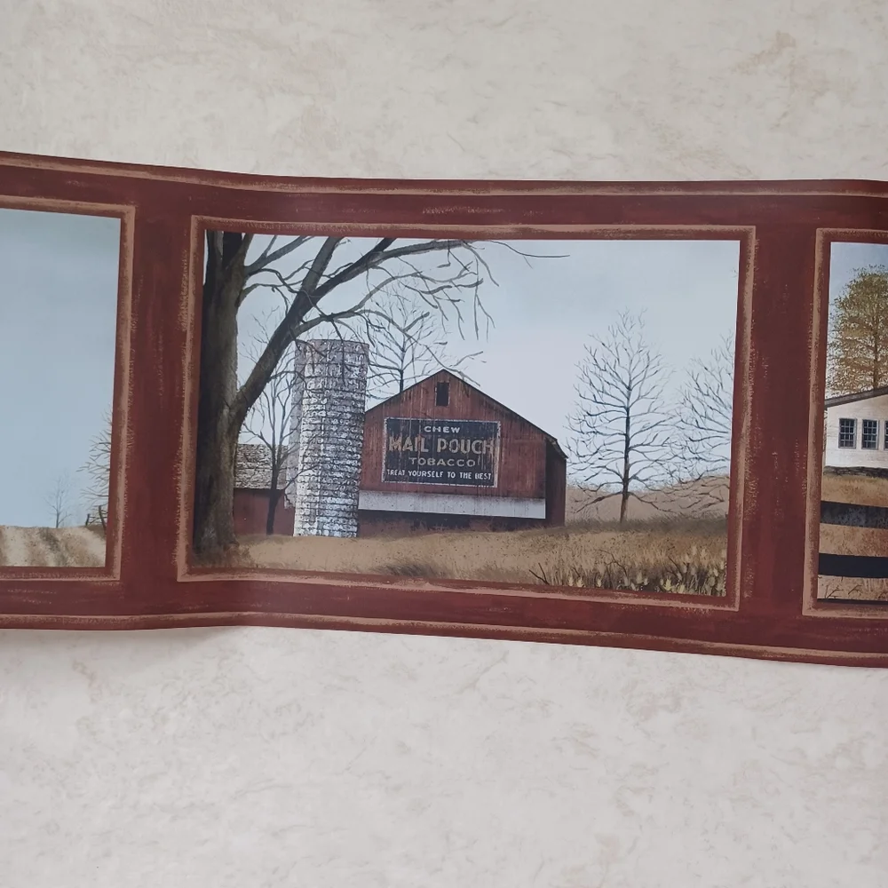 Wallpaper Border Country Farmhouse & Barn Scenes - Red